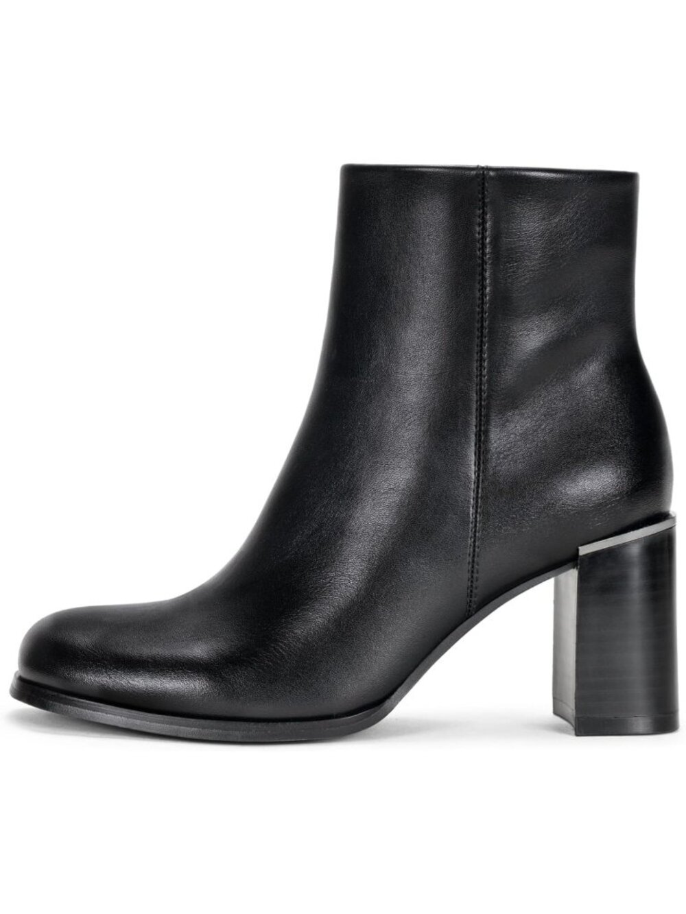 Women's Black Square Round Toe Chunky Heel Ankle Boots with Side Zipper Booties